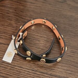 Tory Burch Black and Gold Studded Belt